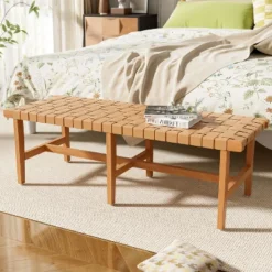 Christopher Knight Home Vladimir Contemporary Acacia Wood Bedroom Bench With Woven Faux Leather -Living Furniture GUEST 88bfa656 002d 45ae a5cb ede797e5d5d1