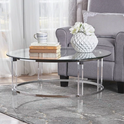 Elowen Modern Round Coffee Table Clear - Christopher Knight Home: Acrylic, Tempered Glass, Iron Frame, For Living Room 1 Elowen Modern Round Coffee Table Clear - Christopher Knight Home: Acrylic, Tempered Glass, Iron Frame, For Living Room