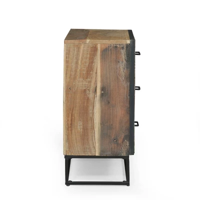 Burdine Handcrafted Boho Wood 3 Drawer Cabinet Natural/Black - Christopher Knight Home 5 Burdine Handcrafted Boho Wood 3 Drawer Cabinet Natural/Black - Christopher Knight Home - Image 5