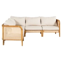 Christopher Knight Home Tighnari Boho Outdoor 5-Seater Rattan Acacia Wood V-Shaped Sectional Sofa With Cushions -Living Furniture GUEST 8c04e05a d332 4519 98c1 7ceda1da7629