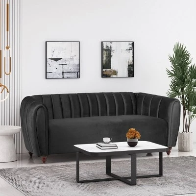 Richland Modern Glam Velvet Channel Stitch 3 Seater Sofa - Christopher Knight Home 1 Richland Modern Glam Velvet Channel Stitch 3 Seater Sofa - Christopher Knight Home