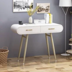 Dehaviland Modern Wood Vanity Table White/Champagne Gold - Christopher Knight Home