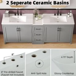 Christopher Knight Home Lucian Modern 84" Double-Sink Bathroom Vanity With Ceramic Sinks, 3 Drawers And Adjustable Shelves 13 Christopher Knight Home Lucian Modern 84" Double-Sink Bathroom Vanity With Ceramic Sinks, 3 Drawers And Adjustable Shelves -Living Furniture GUEST 8e260b1f f553 4569 8559 40f30feba633