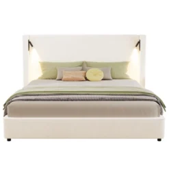 Christopher Knight Home Angelo Wood Upholstered Platform Bed With Headboard And Reading Lamp, White -Living Furniture GUEST 9079688d 18b3 40fd 829a fbe43047d4c6