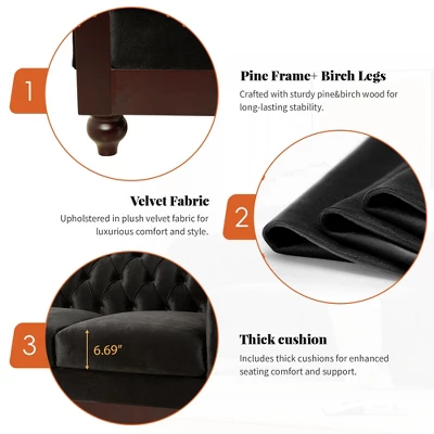 59"W Chesterfield Velvet Loveseat Sofa, Upholstered Sofa Couch With Rolled Arm Dutch And Tufted Button - Christopher Knight Home 3 59"W Chesterfield Velvet Loveseat Sofa, Upholstered Sofa Couch With Rolled Arm Dutch And Tufted Button - Christopher Knight Home - Image 3