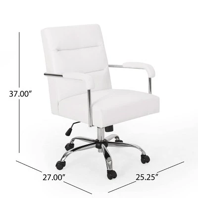 Gehring Modern Channel Stitched Swivel Office Lift Chair White/Chrome - Christopher Knight Home 6 Gehring Modern Channel Stitched Swivel Office Lift Chair White/Chrome - Christopher Knight Home - Image 6