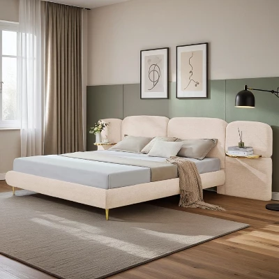 Christopher Knight Home Lindis Modern Upholstered Bed With 2 Built-in Shelves 1 Christopher Knight Home Lindis Modern Upholstered Bed With 2 Built-in Shelves