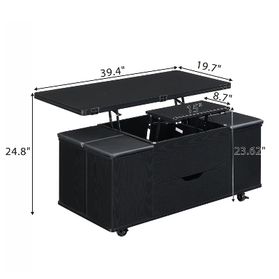 Christopher Knight Home Olia Modern Multi-Functional Lift-Top Coffee Table With Hidden Storage, 4 Stools And Lockable Wheels 5 Christopher Knight Home Olia Modern Multi-Functional Lift-Top Coffee Table With Hidden Storage, 4 Stools And Lockable Wheels - Image 5