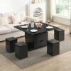 Christopher Knight Home Olia Modern Multi-Functional Lift-Top Coffee Table With Hidden Storage, 4 Stools And Lockable Wheels