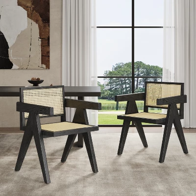 Christopher Knight Home Randall Rubberwood And Cane Arm Dining Chair With V-Shaped Legs(Set Of 2) 9 Christopher Knight Home Randall Rubberwood And Cane Arm Dining Chair With V-Shaped Legs(Set Of 2) - Image 9