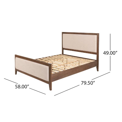 Christopher Knight Home Aura Acacia Wood Upholstered Bed Frame With Headboard And Footboard 2 Christopher Knight Home Aura Acacia Wood Upholstered Bed Frame With Headboard And Footboard - Image 2
