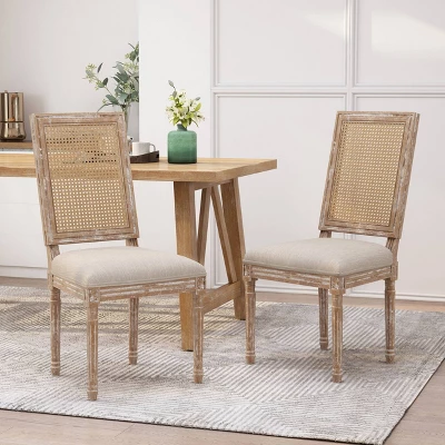 Set Of 2 Regina French Country Wood And Cane Upholstered Dining Chairs - Christopher Knight Home 1 Set Of 2 Regina French Country Wood And Cane Upholstered Dining Chairs - Christopher Knight Home