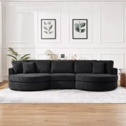 Christopher Knight Home Baldum Modern 3-Seater 129" Chenille Upholstered Sofa With Curved Design And Thick Cushions -Living Furniture GUEST 98b84a82 7e76 41a1 a5d4 05accb61762b