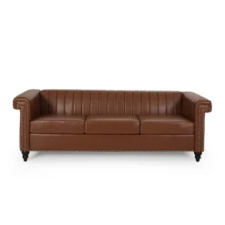 Drury Contemporary Channel Stitch 3 Seater Sofa With Nailhead Trim - Christopher Knight Home -Living Furniture GUEST 994f811a f178 4b8a b2cd d48efbfa4344