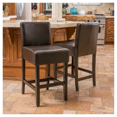 Set Of 2 26" Portman Bonded Leather Counter Height Barstool Brown - Christopher Knight Home 1 Set Of 2 26" Portman Bonded Leather Counter Height Barstool Brown - Christopher Knight Home