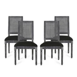 Christopher Knight Home Brownell French Country Wood And Cane Upholstered Dining Chairs (Set Of 4) -Living Furniture GUEST 9aa449a1 0e4e 4ea3 9f92 129f6464f881