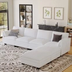 Christopher Knight Home 141.5'' Fabric U-Shaped Sectional Sofa With Ottoman And Pockets