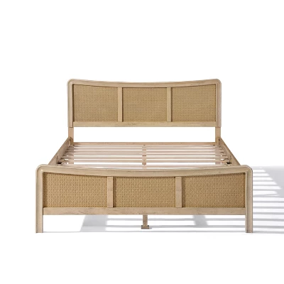 Christopher Knight Home Odila Boho Wood Platform Bed With Rattan Curved Adjustable Height Headboard 4 Christopher Knight Home Odila Boho Wood Platform Bed With Rattan Curved Adjustable Height Headboard - Image 4