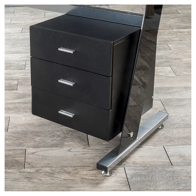 Glass Writing Desk With Drawers Black - Christopher Knight Home 3 Glass Writing Desk With Drawers Black - Christopher Knight Home - Image 3