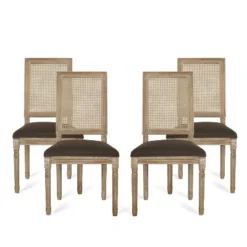 Christopher Knight Home Brownell French Country Wood And Cane Upholstered Dining Chairs (Set Of 4) -Living Furniture GUEST 9dbb19d2 2a2c 4d55 845c d8dde4de97f8