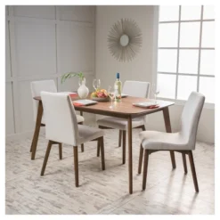 5pc Orrin 60" Dining Set - Light Beige/Nat Walnut - Christopher Knight Home