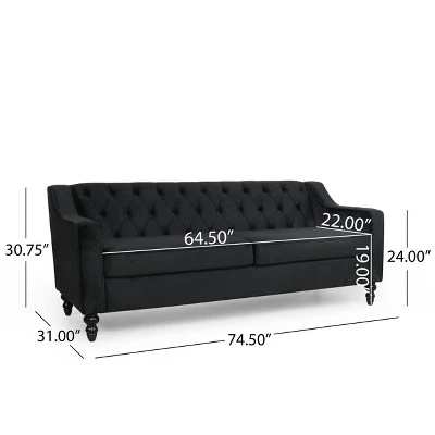 Knouff Modern Glam Tufted Velvet 3 Seater Sofa - Christopher Knight Home 9 Knouff Modern Glam Tufted Velvet 3 Seater Sofa - Christopher Knight Home - Image 9