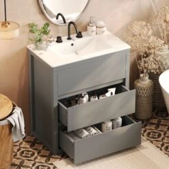 Christopher Knight Home Griffin Contemporary 30" Bathroom Vanity With Ceramic Sink And Full-Extension Drawers