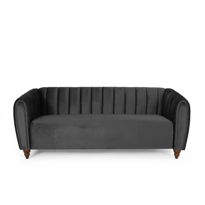 Richland Modern Glam Velvet Channel Stitch 3 Seater Sofa - Christopher Knight Home 7 Richland Modern Glam Velvet Channel Stitch 3 Seater Sofa - Christopher Knight Home - Image 7