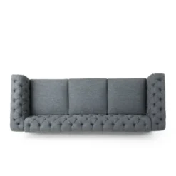 Saragus Chesterfield Tufted 3 Seater Sofa With Nailhead Trim Charcoal/Dark Brown - Christopher Knight Home -Living Furniture GUEST a5279e5f 9276 48db b447 304a039f9408