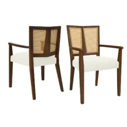 Christopher Knight Home Hana Rubberwood Upholstered Dining Arm Chairs With Cane Webbing(Set Of 2) -Living Furniture GUEST a7062d26 7877 40c5 99a0 ed7c66ccb333