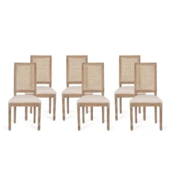 Christopher Knight Home Brownell French Country Wood And Cane Upholstered Dining Chairs (Set Of 6) -Living Furniture GUEST a739b68f 516a 4d90 a138 e7d31bbc545d