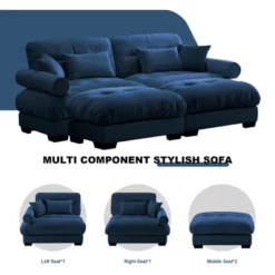 Christopher Knight Home Alger 93.7" Velvet Round Armrests Sofa With Ottoman