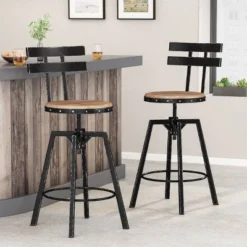Set Of 2 Jutte Modern Industrial Firwood Adjustable Height Swivel Barstools Antique/Black Brushed Silver - Christopher Knight Home
