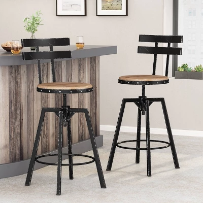 Set Of 2 Jutte Modern Industrial Firwood Adjustable Height Swivel Barstools Antique/Black Brushed Silver - Christopher Knight Home 1 Set Of 2 Jutte Modern Industrial Firwood Adjustable Height Swivel Barstools Antique/Black Brushed Silver - Christopher Knight Home