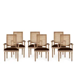 Set Of 6 Maria French Country Wood And Cane Upholstered Dining Chairs - Christopher Knight Home -Living Furniture GUEST aa56b939 e053 4c67 8470 17d1edc3c179