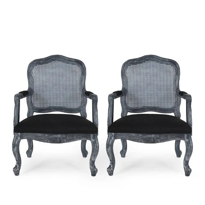 Set Of 2 Andrea French Country Wood And Cane Upholstered Dining Armchairs - Christopher Knight Home 12 Set Of 2 Andrea French Country Wood And Cane Upholstered Dining Armchairs - Christopher Knight Home - Image 12