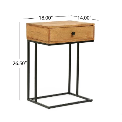 Gaudet Modern Industrial Handmade Mango Wood C Shaped Side Table With Drawer Natural/Black - Christopher Knight Home 9 Gaudet Modern Industrial Handmade Mango Wood C Shaped Side Table With Drawer Natural/Black - Christopher Knight Home - Image 9