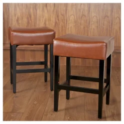 Set Of 2 Lopez Backless Leather Counter Height Barstool - Christopher Knight Home