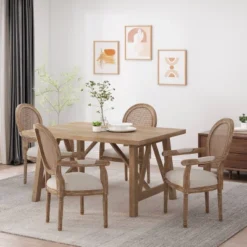 Set Of 4 Judith French Country Wood And Cane Upholstered Dining Chairs - Christopher Knight Home