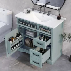 36"W Bathroom Vanity With Sink, Bathroom Cabinet With Tip-out Drawers, Storage Drawers, Door Shelf And Soft Closing Door-Christopher Knight Home