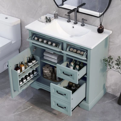 36"W Bathroom Vanity With Sink, Bathroom Cabinet With Tip-out Drawers, Storage Drawers, Door Shelf And Soft Closing Door-Christopher Knight Home 1 36"W Bathroom Vanity With Sink, Bathroom Cabinet With Tip-out Drawers, Storage Drawers, Door Shelf And Soft Closing Door-Christopher Knight Home