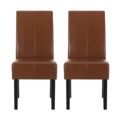 Christopher Knight Home Set Of 2 Pertica Faux Leather Upholstered T Stitch Dining Chairs Cognac Brown/Espresso