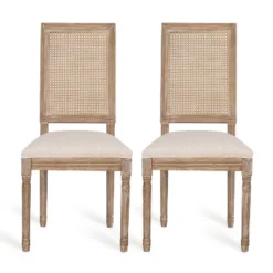 Christopher Knight Home Brownell French Country Fabric Upholstered Wood And Cane Dining Chairs (Set Of 2) -Living Furniture GUEST b1f922d8 f4fa 4c88 88e7 4e9c92f967f4