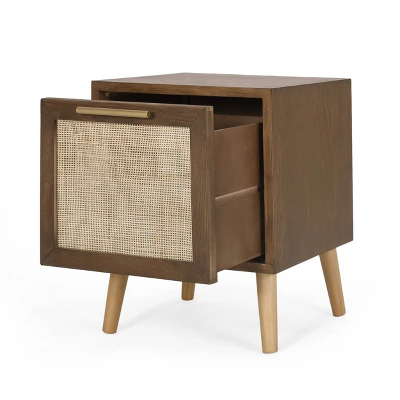 Hulett Contemporary End Table With Storage Walnut/Natural/Antique Gold - Christopher Knight Home 2 Hulett Contemporary End Table With Storage Walnut/Natural/Antique Gold - Christopher Knight Home - Image 2