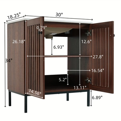 Christopher Knight Home Raja 30" Contemporary Vintage Bathroom Vanity With Ceramic Sink And Fence Door, Dark Brown 2 Christopher Knight Home Raja 30" Contemporary Vintage Bathroom Vanity With Ceramic Sink And Fence Door, Dark Brown - Image 2
