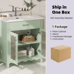 Christopher Knight Home Wiro Modern 31" Bathroom Vanity With Ceramic Sink, Tempered Glass Doors And Adjustable Shelves 15 Christopher Knight Home Wiro Modern 31" Bathroom Vanity With Ceramic Sink, Tempered Glass Doors And Adjustable Shelves -Living Furniture GUEST b40b1746 cc87 4239 ac4c a724c7fc23aa