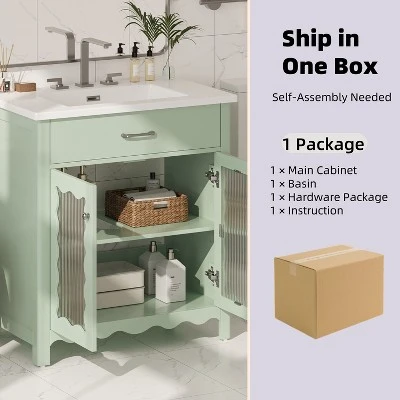 Christopher Knight Home Wiro Modern 31" Bathroom Vanity With Ceramic Sink, Tempered Glass Doors And Adjustable Shelves 7 Christopher Knight Home Wiro Modern 31" Bathroom Vanity With Ceramic Sink, Tempered Glass Doors And Adjustable Shelves - Image 7