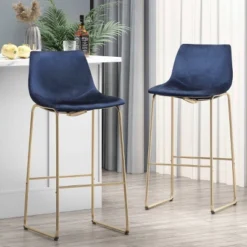 Cedric Modern Glam Velvet Counter Height Barstool Blue/Gold - Christopher Knight Home