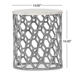Lenhart Modern Glam Handcrafted Marble Top Aluminum Side Table Nickel/White - Christopher Knight Home -Living Furniture GUEST b572c300 826c 482d afc7 180a77d6357a