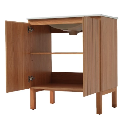 Christopher Knight Home Randi Vintage Minimalist 30" Modern Bathroom Vanity With Ceramic Sink, Antique Natural 4 Christopher Knight Home Randi Vintage Minimalist 30" Modern Bathroom Vanity With Ceramic Sink, Antique Natural - Image 4